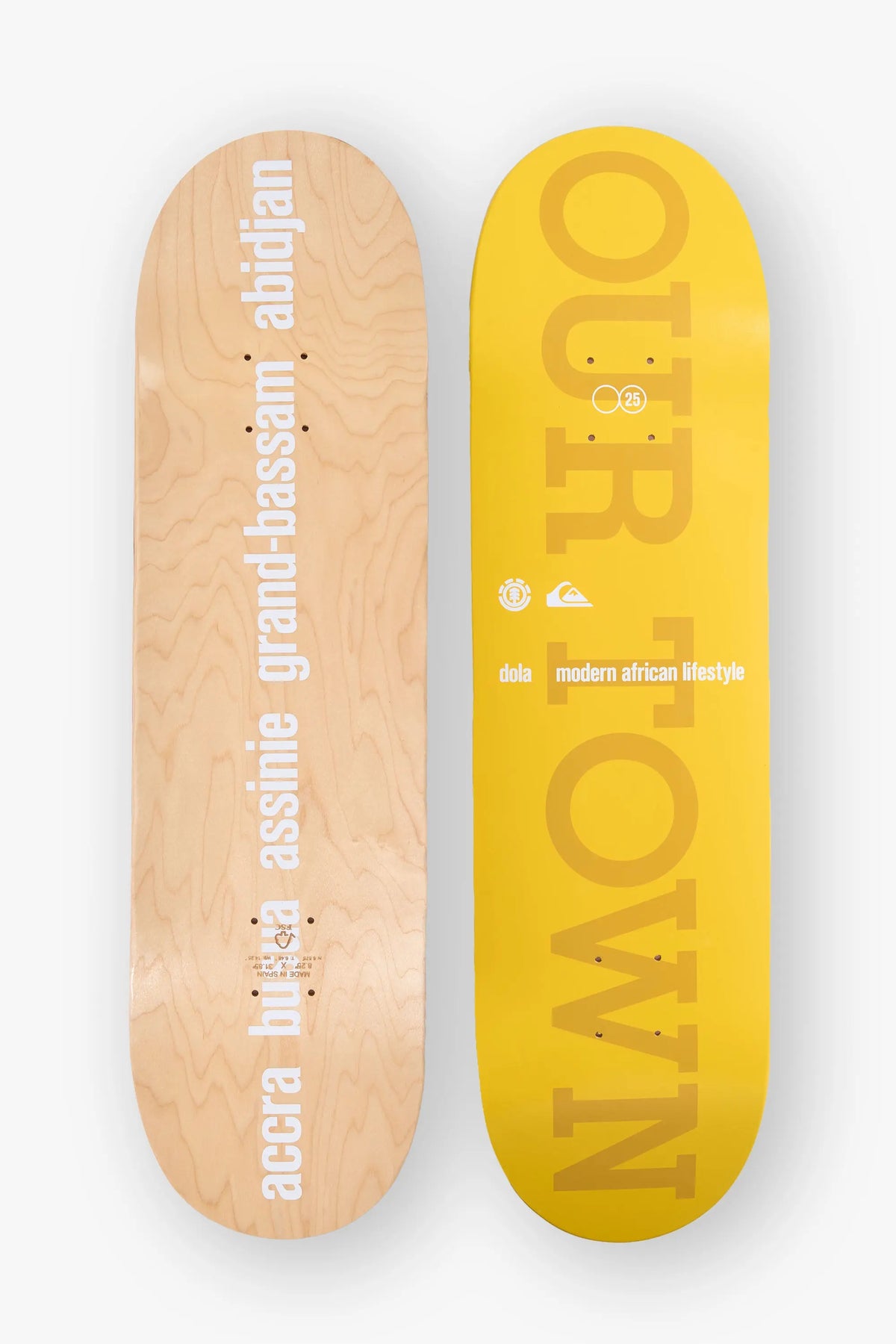 Our Town Skateboard Deck Quiksilver x Element x dola dola